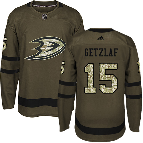 Adidas Ducks #15 Ryan Getzlaf Green Salute to Service Youth Stitched NHL Jersey - Click Image to Close